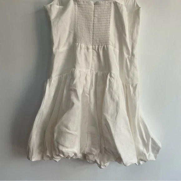 Reformation Delia Linen Dress White Bubble Skirt Square Neck Drop Waist Size 10 - Picture 5 of 12